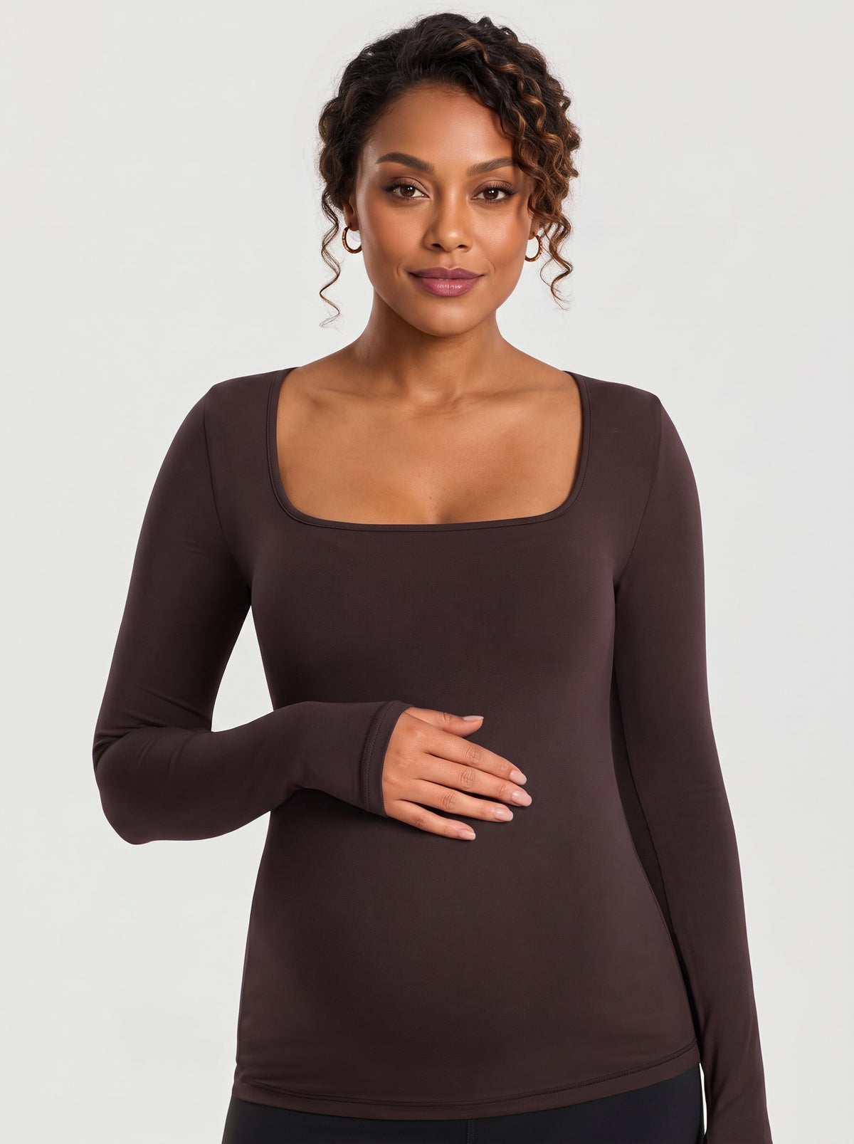 Snovi Amara – Camiseta Premamá de Manga Larga con Escote Cuadrado