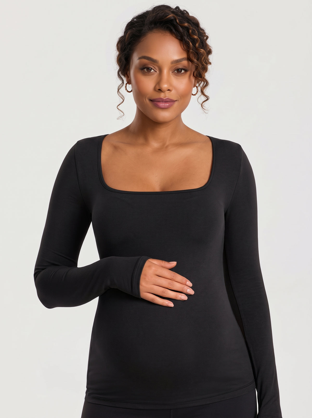 Snovi Amara – Camiseta Premamá de Manga Larga con Escote Cuadrado
