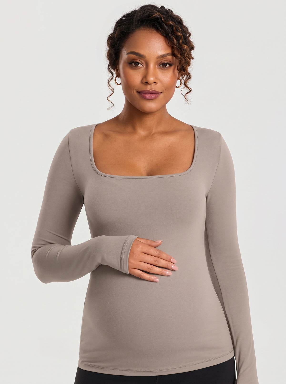 Snovi Amara – Camiseta Premamá de Manga Larga con Escote Cuadrado